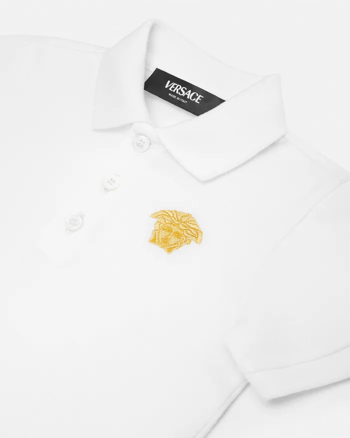 Shirts and Tshirts Kids Versace Embroidered Medusa Baby Polo Shirt Whiteprint