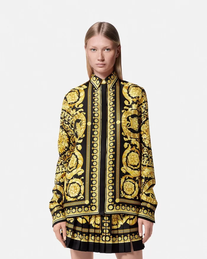 Shirts and Tops Women Versace Barocco Silk Shirt Blackprint