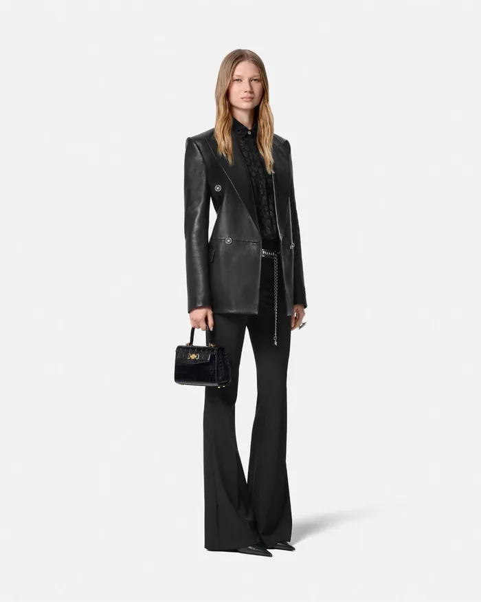 Shirts and Tops Women Versace Leopard Jacquard Satin Shirt Black