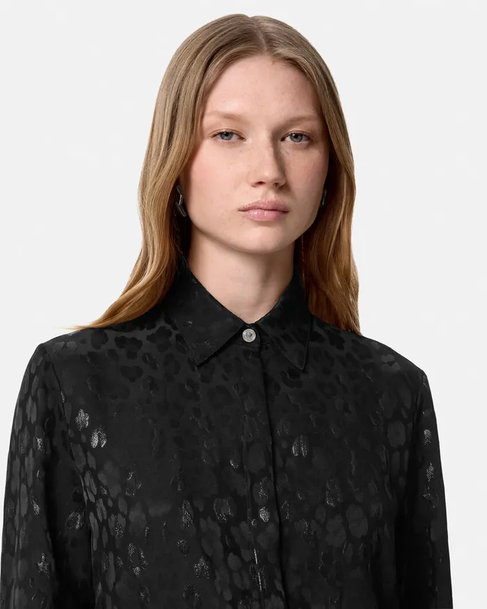 Shirts and Tops Women Versace Leopard Jacquard Satin Shirt Black