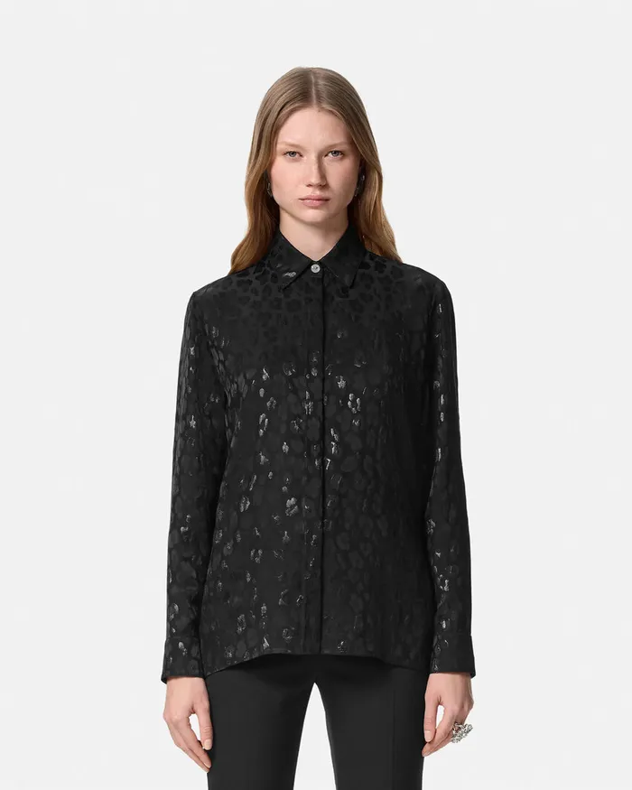 Shirts and Tops Women Versace Leopard Jacquard Satin Shirt Black