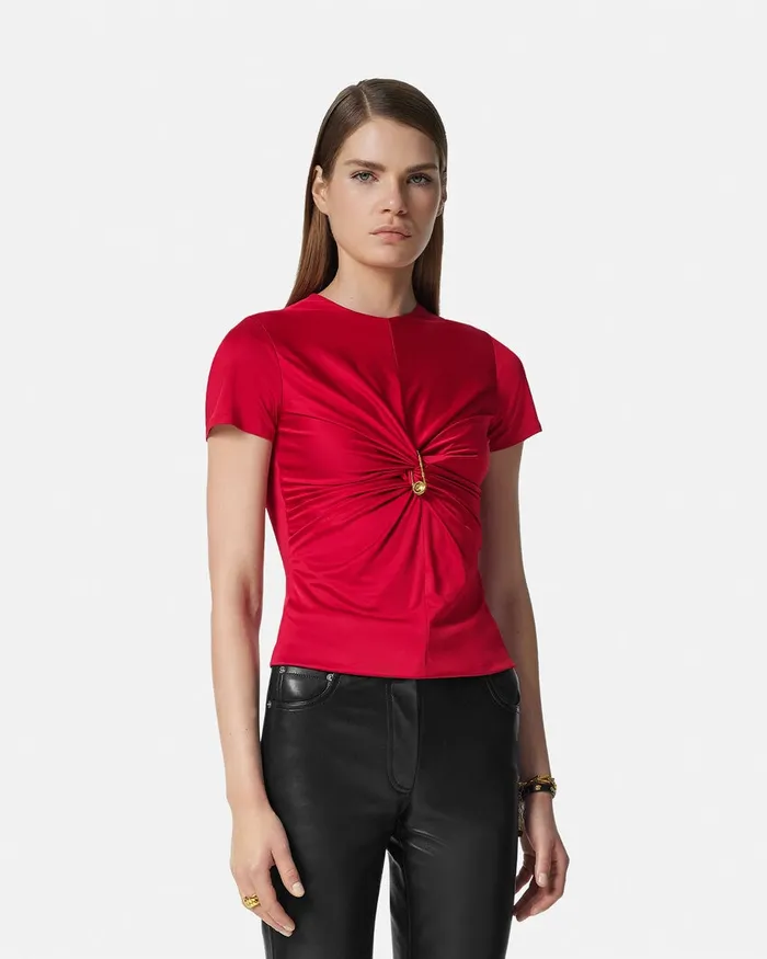 Shirts and Tops Women Versace Safety Pin Gathered Top Red