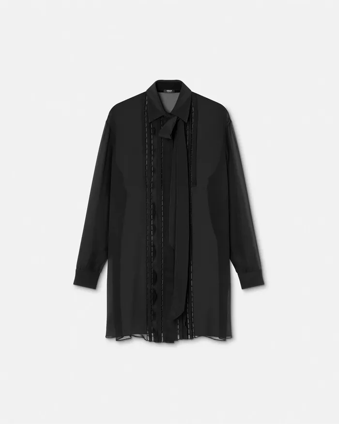 Shirts and Tops Women Versace Silk Georgette Lavallire Long Shirt Black