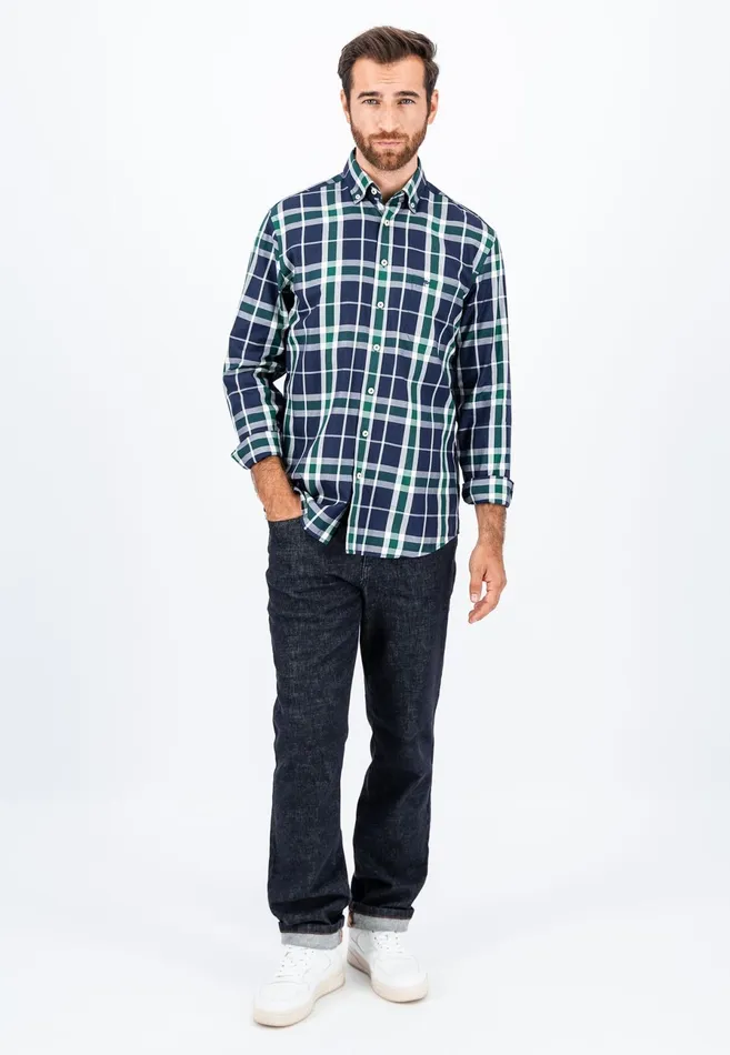 Shirts Men FYNCHHATTON Carroted Shirt With Buttondown Collar Navy