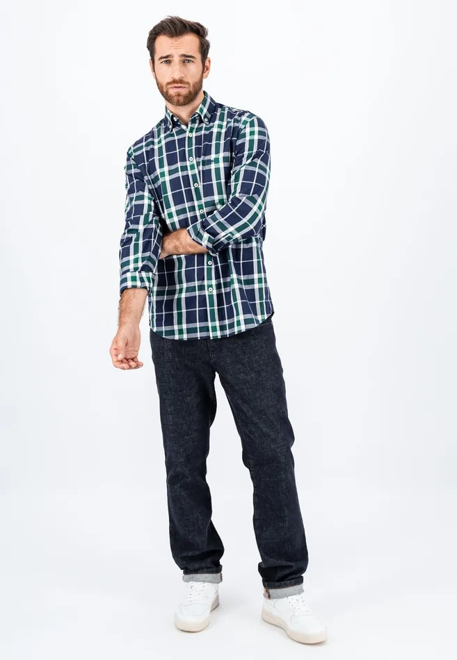 Shirts Men FYNCHHATTON Carroted Shirt With Buttondown Collar Navy
