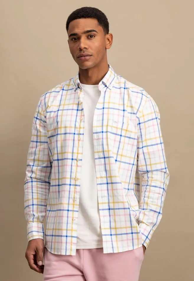 Shirts Men FYNCHHATTON Checked Cotton Shirt With Buttondown Collar Vivid Yellowpee