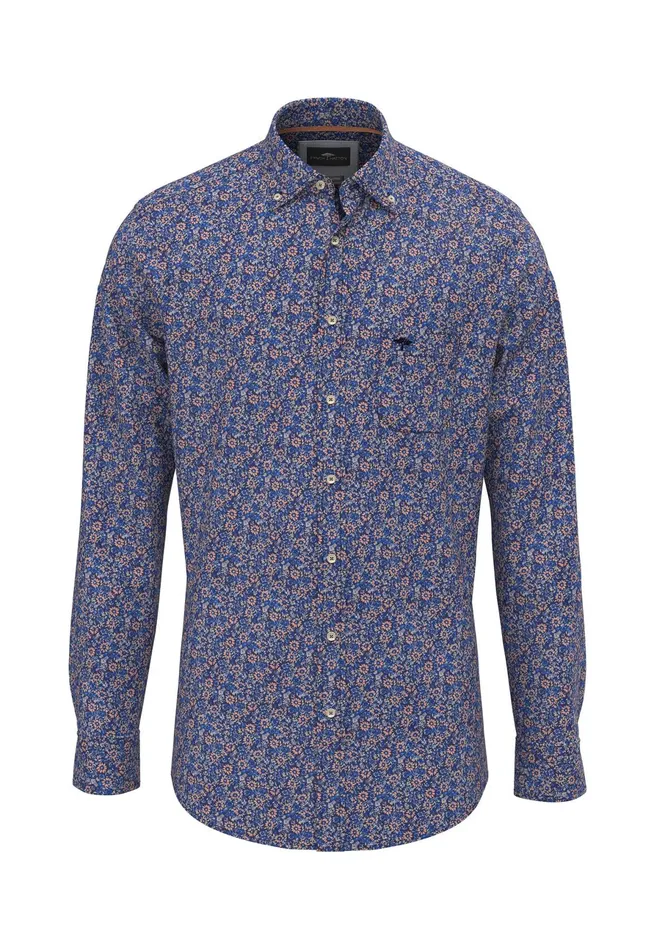 Shirts Men FYNCHHATTON Shirt With Buttondown Collar And Botanical Print Strong Bluenavy