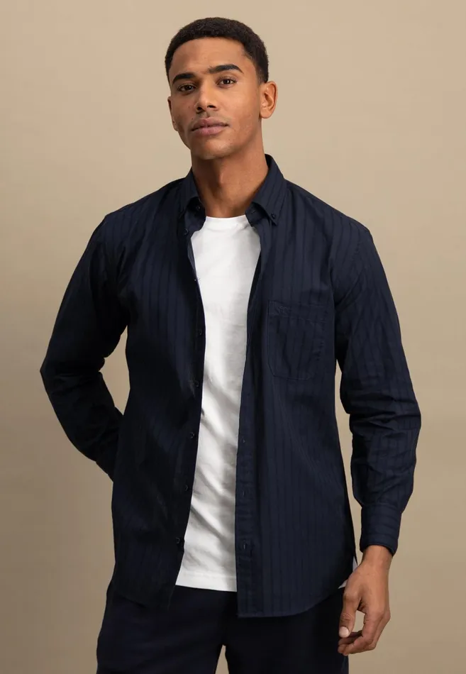 Shirts Men FYNCHHATTON Shirt With Buttondown Collar Summer Breezenavywhite