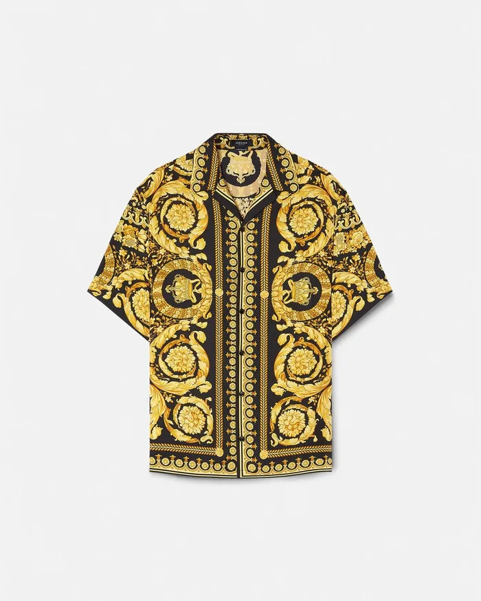 Shirts Men Versace Barocco Silk Shirt Blackprint