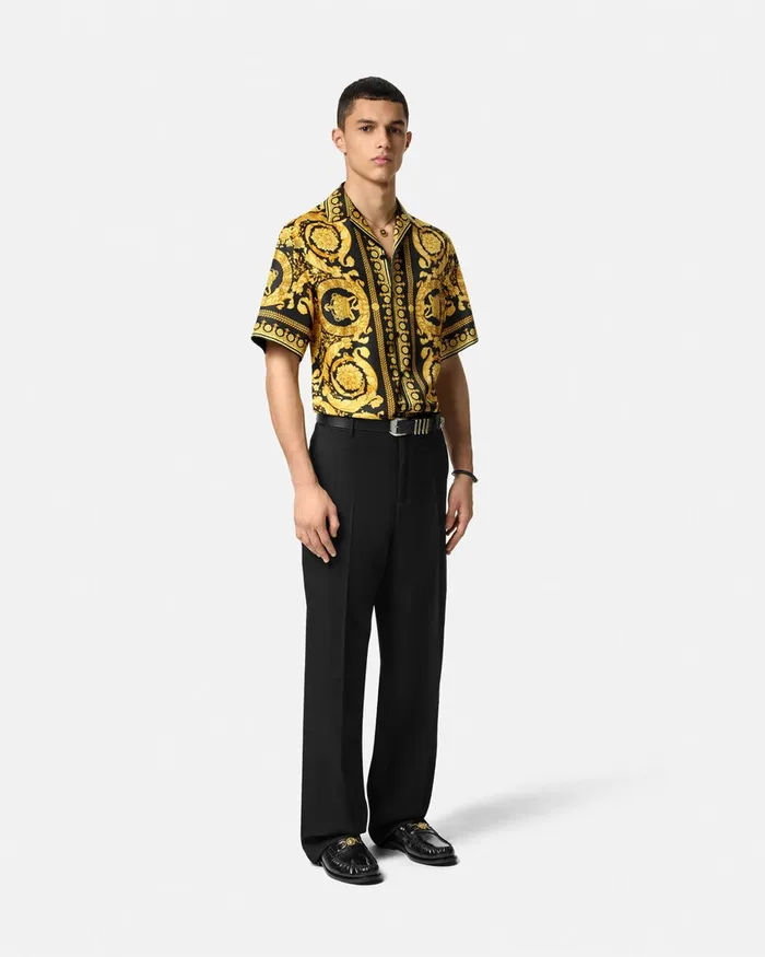 Shirts Men Versace Barocco Silk Shirt Blackprint