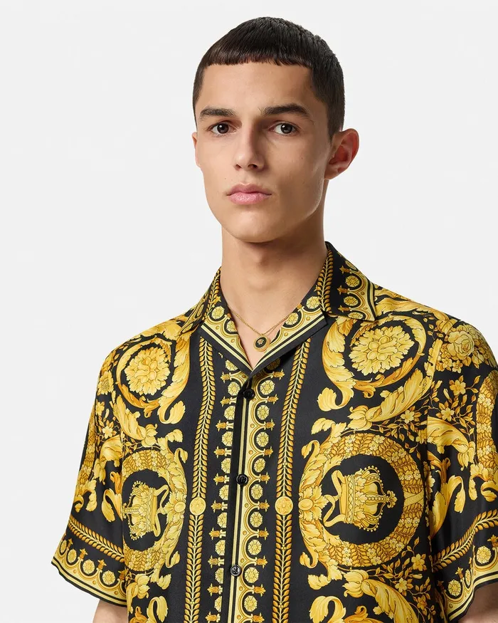 Shirts Men Versace Barocco Silk Shirt Blackprint