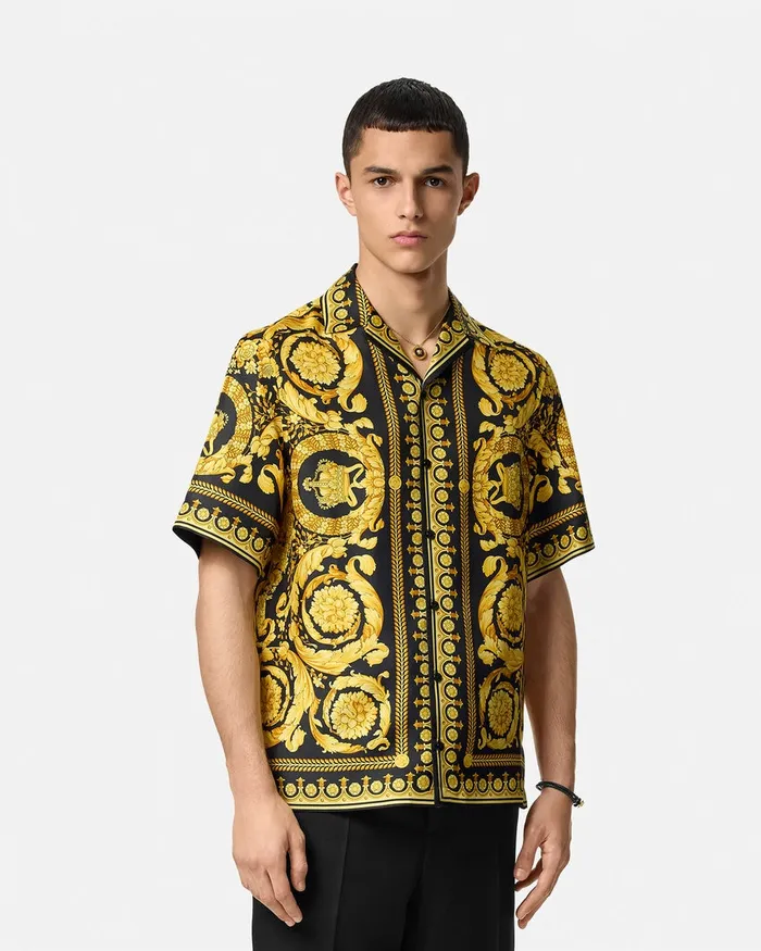 Shirts Men Versace Barocco Silk Shirt Blackprint