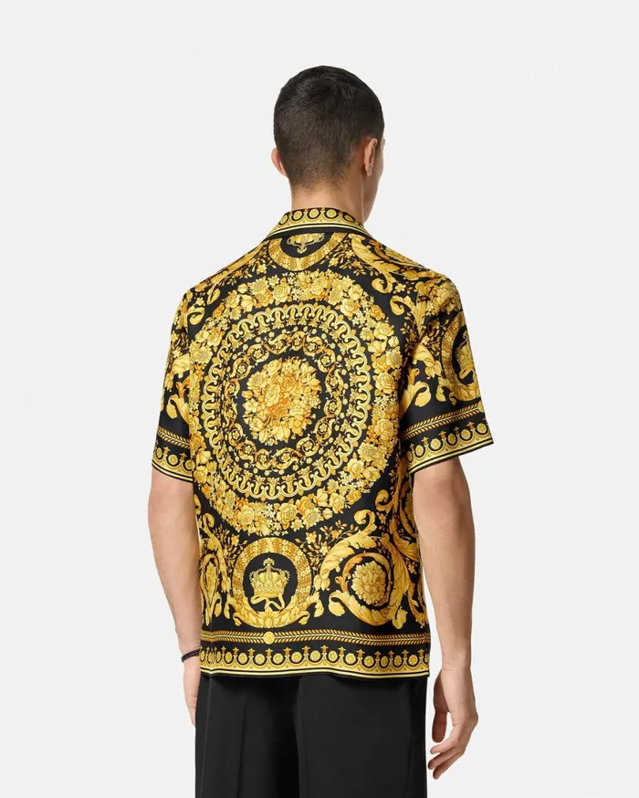 Shirts Men Versace Barocco Silk Shirt Blackprint
