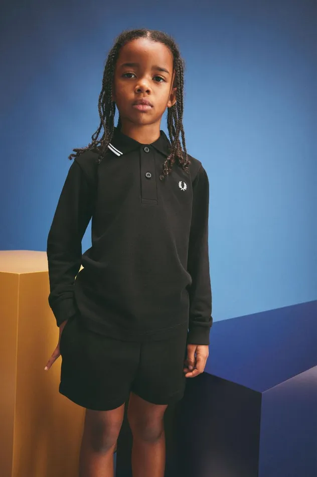 Shop The ShirtKids Long Sleeve Twin Tipped Shirt Blackwhite Fred Perry Kids