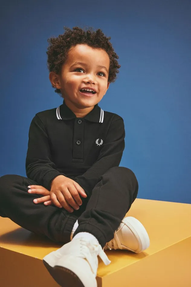 Shop The ShirtKids Long Sleeve Twin Tipped Shirt Blackwhite Fred Perry Kids