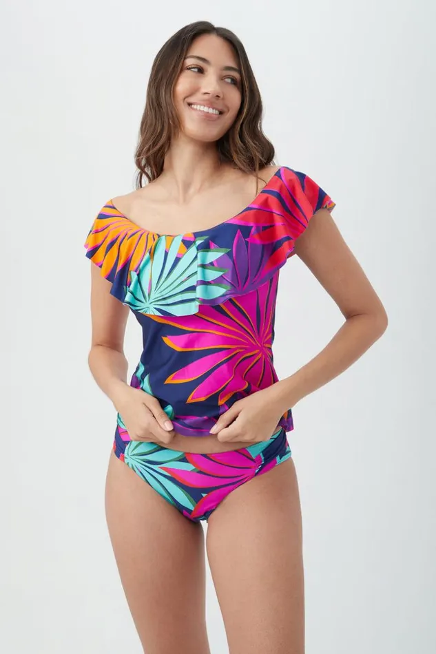 SHOP Trina Turk MATCHING SWIM SETS WOMEN039S WAILEA OFF THE SHOULDER RUFFLE TANKINI SWIM TOP