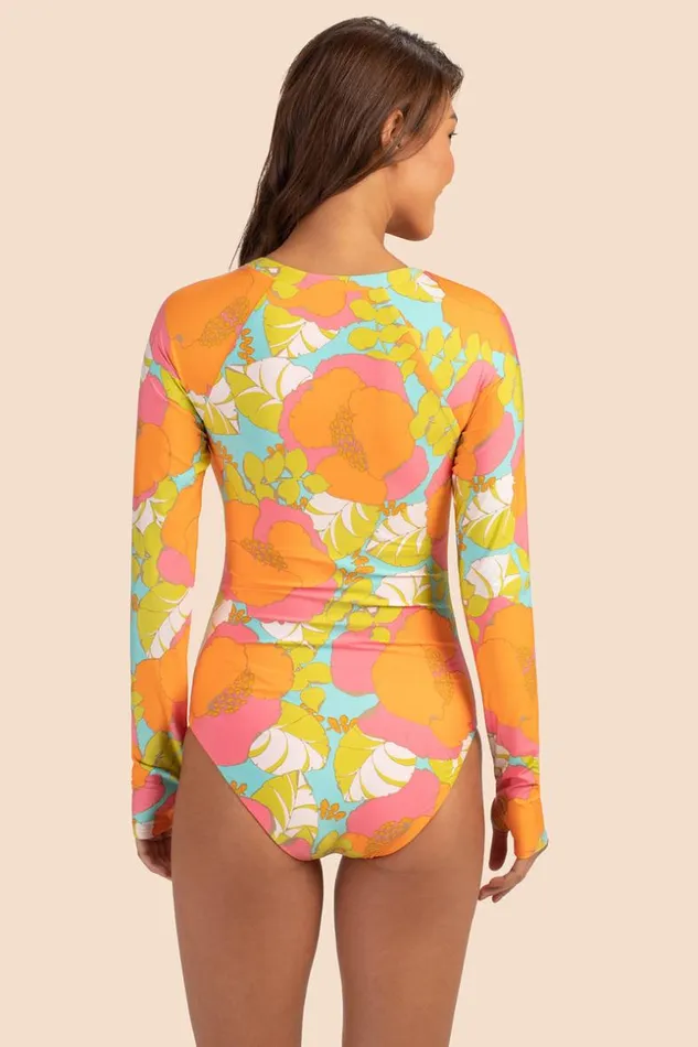 SHOP Trina Turk ONE PIECE SWIMWEAR PLAYA DE FLOR HALF ZIP LONG SLEEVE PADDLE SUIT