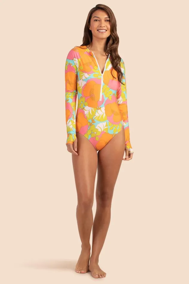 SHOP Trina Turk ONE PIECE SWIMWEAR PLAYA DE FLOR HALF ZIP LONG SLEEVE PADDLE SUIT