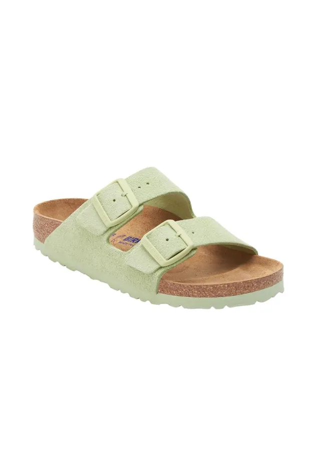 SHOP Trina Turk SHOES WOMEN039S ARIZONA LIME SOFT FOOTBED SUEDE SLIDE SANDAL