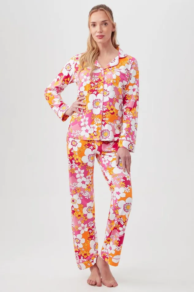 SHOP Trina Turk WOMEN039S SLEEPWEAR BALI PINK FLORAL WOMEN039S LONG SLEEVE LONG PANT JERSEY PJ SET