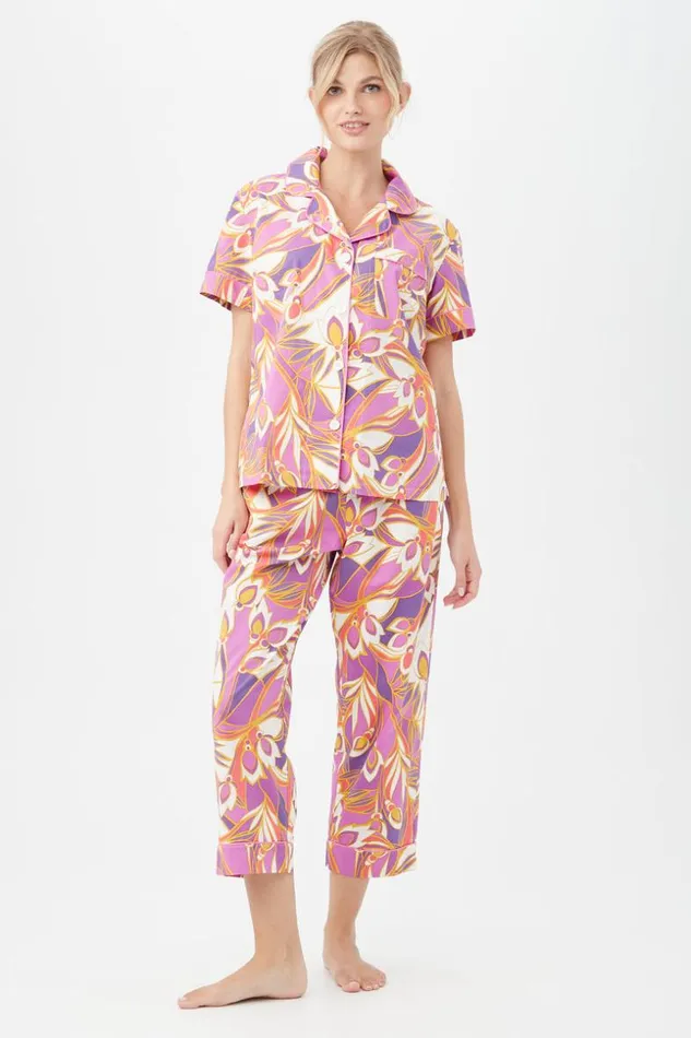 SHOP Trina Turk WOMEN039S SLEEPWEAR SENEGAL GARDEN WOMEN039S SHORT SLEEVE CROPPED PANT JERSEY PJ SET