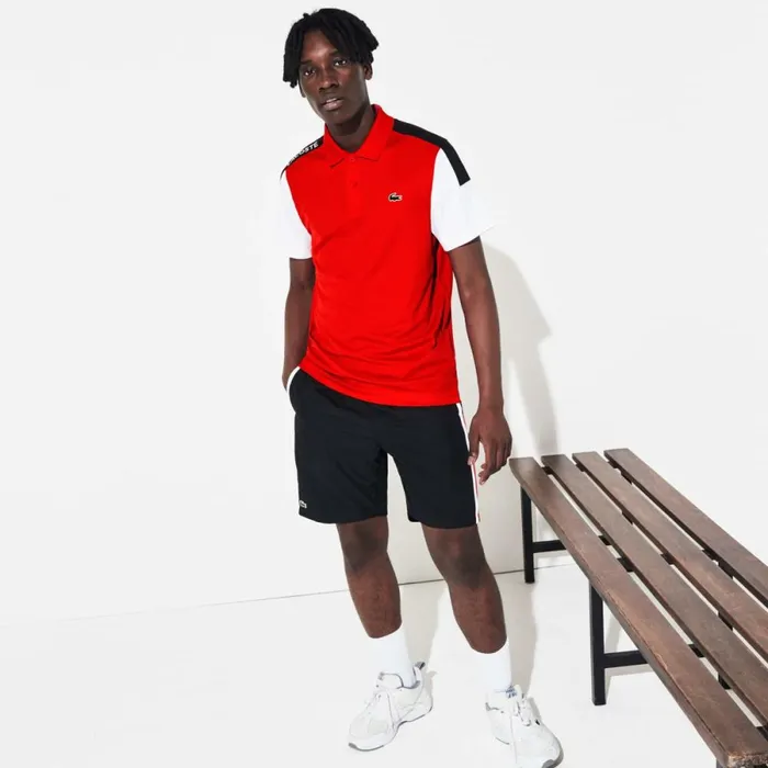 Shorts and Swim Men Lacoste Men039s Sport Colorblock Panels Lightweight Shorts Black Red White G54