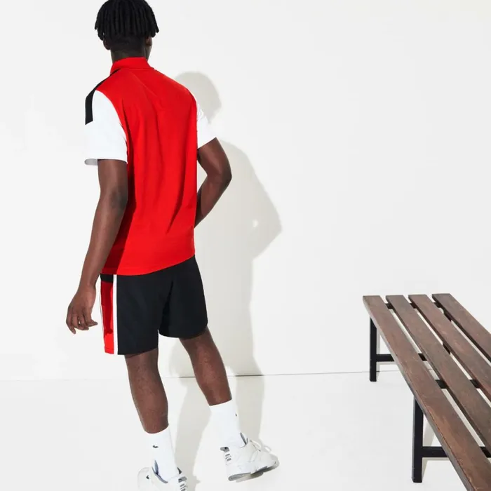 Shorts and Swim Men Lacoste Men039s Sport Colorblock Panels Lightweight Shorts Black Red White G54