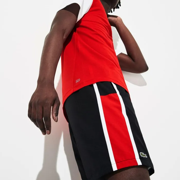 Shorts and Swim Men Lacoste Men039s Sport Colorblock Panels Lightweight Shorts Black Red White G54