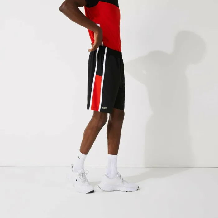 Shorts and Swim Men Lacoste Men039s Sport Colorblock Panels Lightweight Shorts Black Red White G54