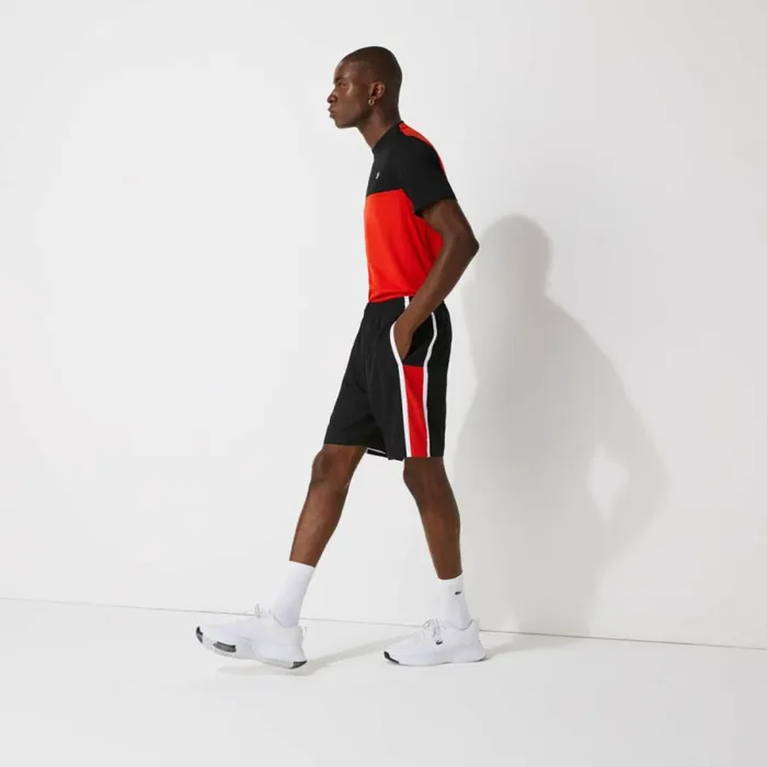 Shorts and Swim Men Lacoste Men039s Sport Colorblock Panels Lightweight Shorts Black Red White G54