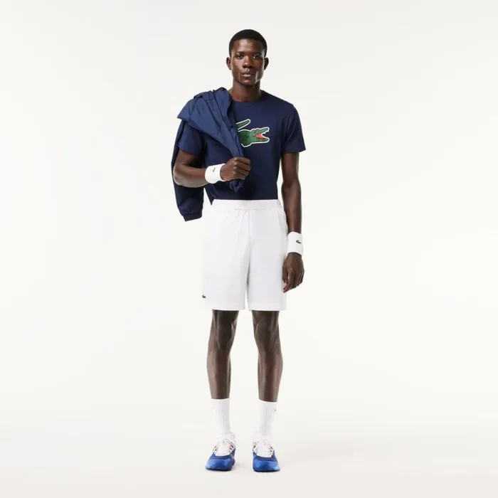 Shorts and Swim Men Lacoste Men039s UltraDry Regular Fit Tennis Shorts White 001
