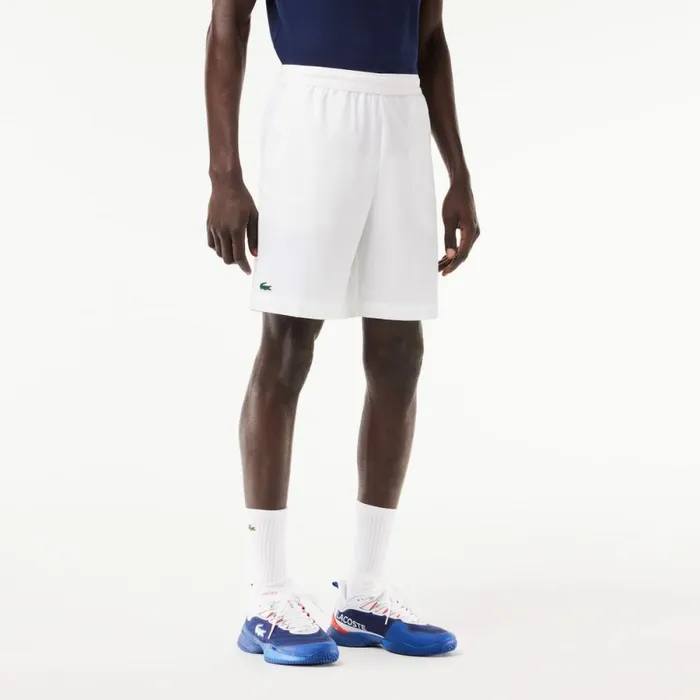 Shorts and Swim Men Lacoste Men039s UltraDry Regular Fit Tennis Shorts White 001