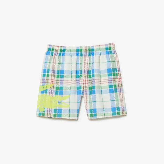 Shorts and Swim Men Lacoste Mens QuickDry Checked Swim Trunks White 2cq