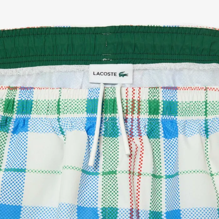 Shorts and Swim Men Lacoste Mens QuickDry Checked Swim Trunks White 2cq