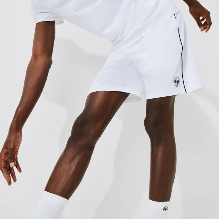 Shorts and Swim Men Lacoste Mens SPORT French Open Edition Lightweight Stretch Shorts White Navy Blue Aj0