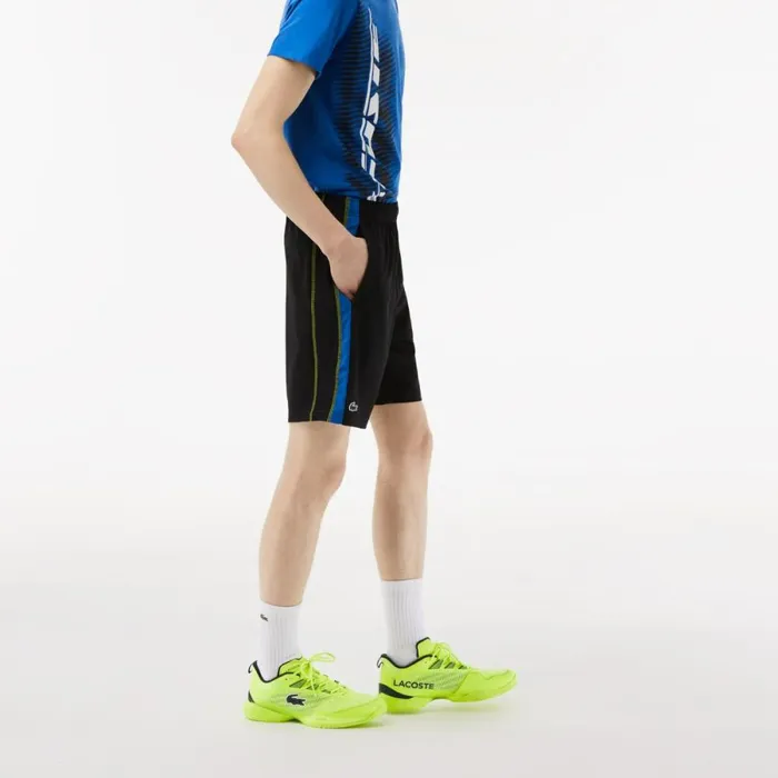 Shorts and Swim Men Lacoste Mens Tennis Shorts Black Blue Yellow Xis