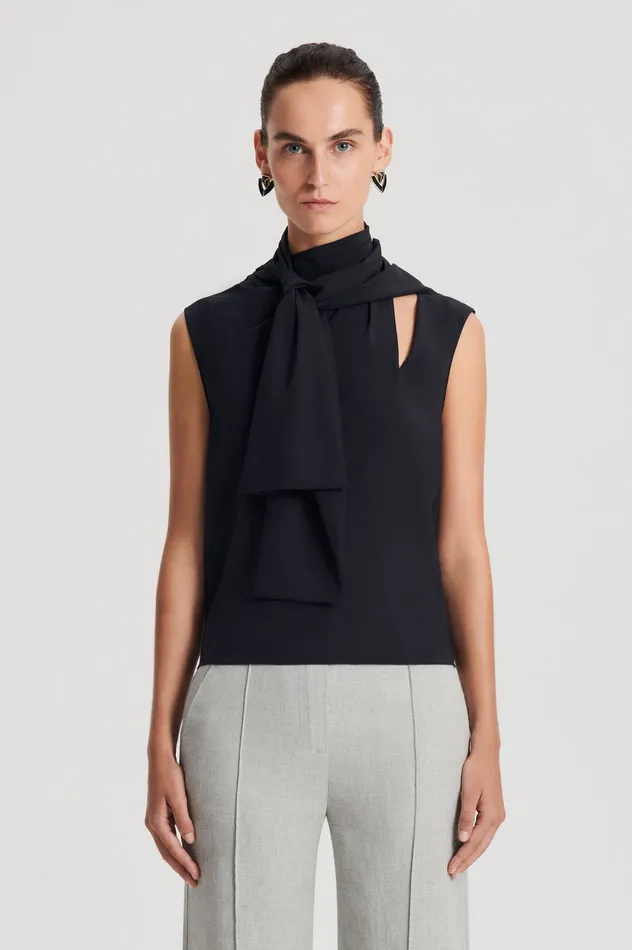 SILK CRAVAT TANK NAVY Tops Scanlan Theodore Women SILK CRAVAT TANK NAVY Tops Scanlan Theodore Women