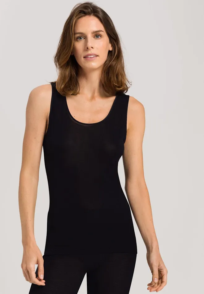 Silk Round Neck Tank Top Black Women HANRO Lounge Tops