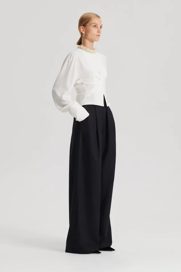SILK SATIN DRAPED TOP CREME Tops Scanlan Theodore Women