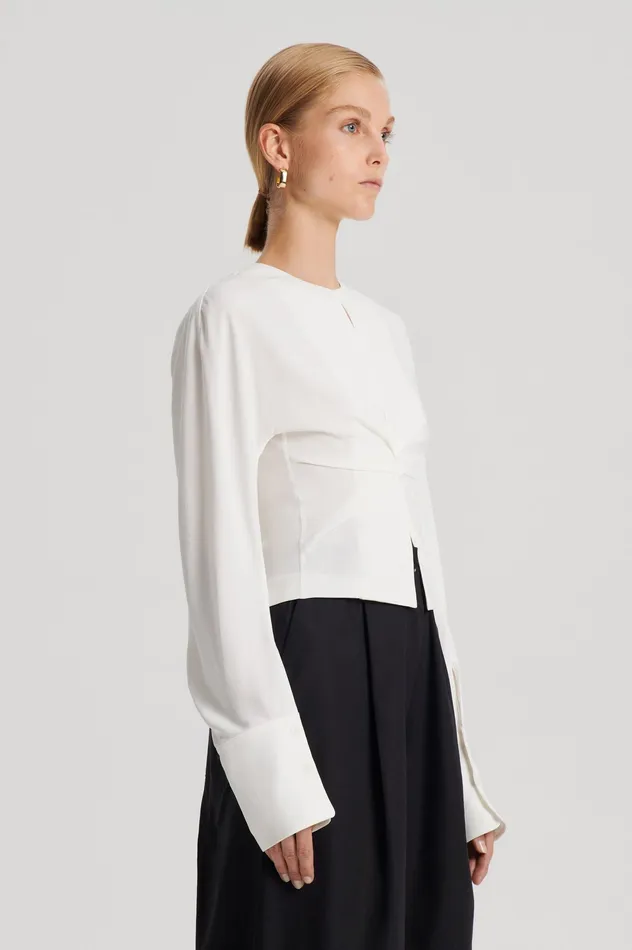 SILK SATIN DRAPED TOP CREME Tops Scanlan Theodore Women SILK SATIN DRAPED TOP CREME Tops Scanlan Theodore Women