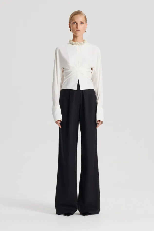 SILK SATIN DRAPED TOP CREME Tops Scanlan Theodore Women SILK SATIN DRAPED TOP CREME Tops Scanlan Theodore Women