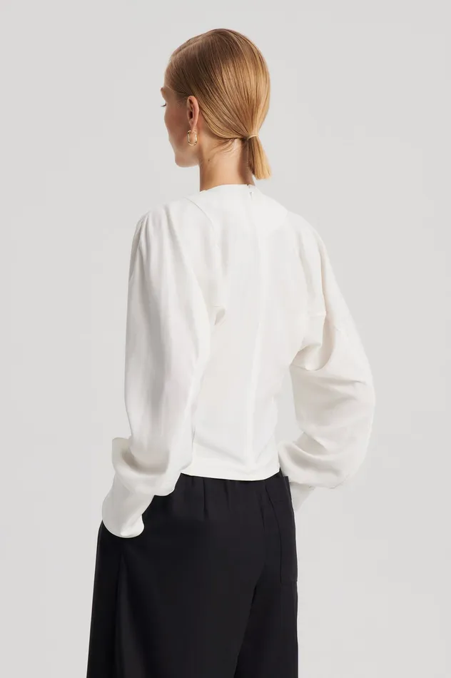 SILK SATIN DRAPED TOP CREME Tops Scanlan Theodore Women SILK SATIN DRAPED TOP CREME Tops Scanlan Theodore Women