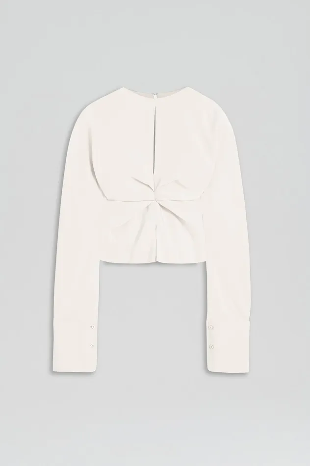 SILK SATIN DRAPED TOP CREME Tops Scanlan Theodore Women SILK SATIN DRAPED TOP CREME Tops Scanlan Theodore Women