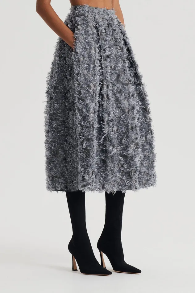 Skirts Scanlan Theodore Women TINSEL FRINGE FULL SKIRT DARKSILVER