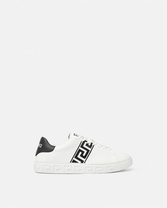 Sneakers Men Versace Embroidered Greca Sneakers Blackwhite