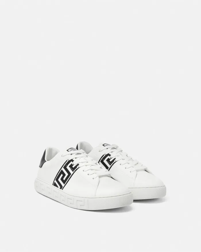 Sneakers Men Versace Embroidered Greca Sneakers Blackwhite
