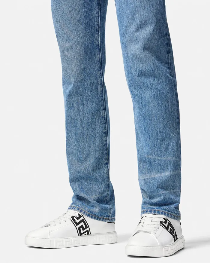 Sneakers Men Versace Embroidered Greca Sneakers Blackwhite