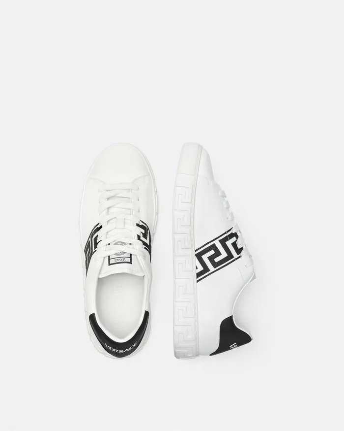 Sneakers Men Versace Embroidered Greca Sneakers Blackwhite