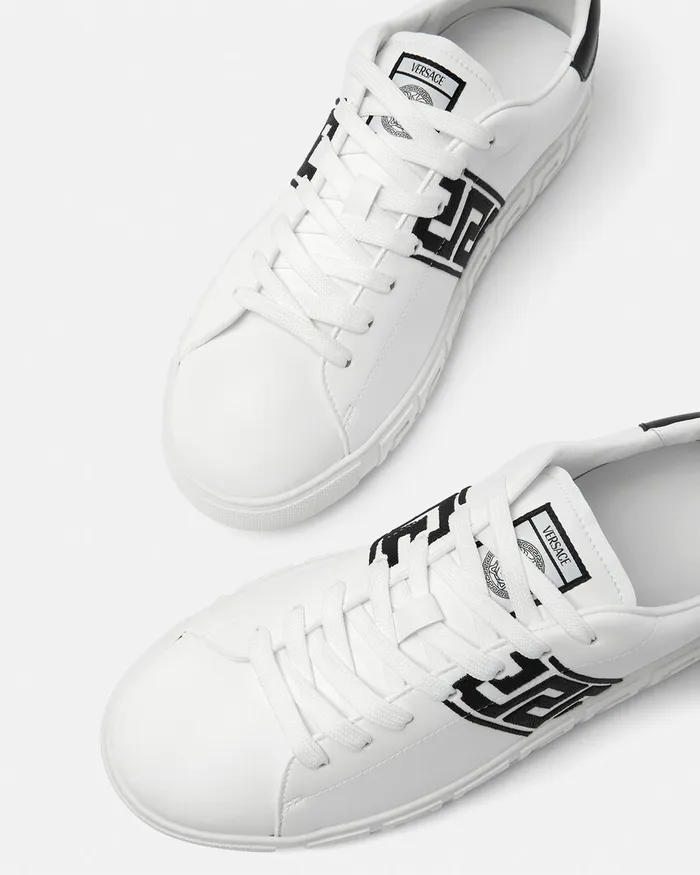 Sneakers Men Versace Embroidered Greca Sneakers Blackwhite