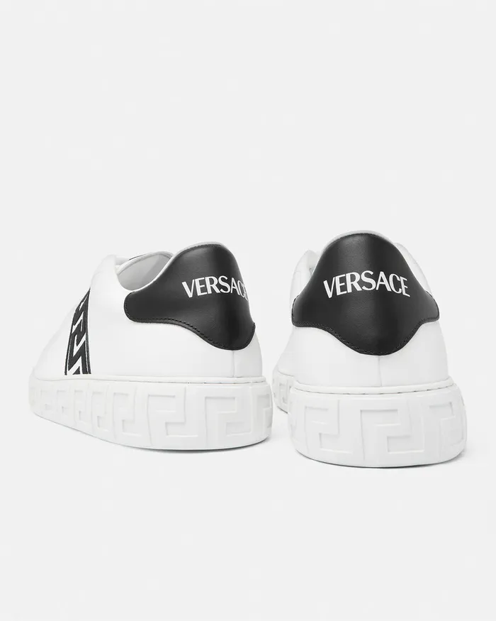 Sneakers Men Versace Embroidered Greca Sneakers Blackwhite
